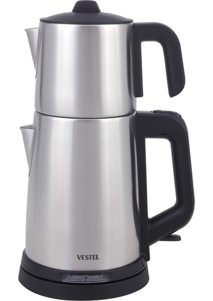 Güçlü 2000 W Çelik Çay Makinesi, Gri Renk, Hızlı ve Pratik Demleme