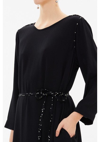 Desenli Omuzları Biyeli Midi Elbise 93039