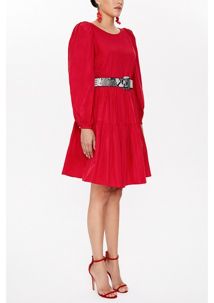 Kırmızı Balon Kol Elbise 93126 fiyatları