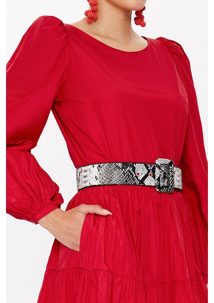 Kırmızı Balon Kol Elbise 93126 modelleri