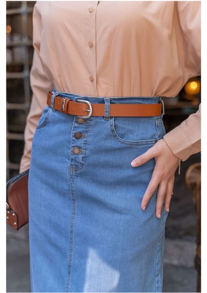 Doğal Kumaşlı Kemerli Kot Etek Açık Mavi fiyatları