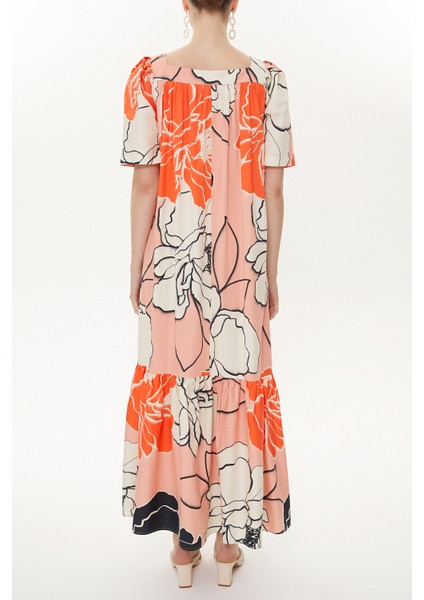 Pembe Bej Yarım Kollu Bol Kesim Elbise 93437