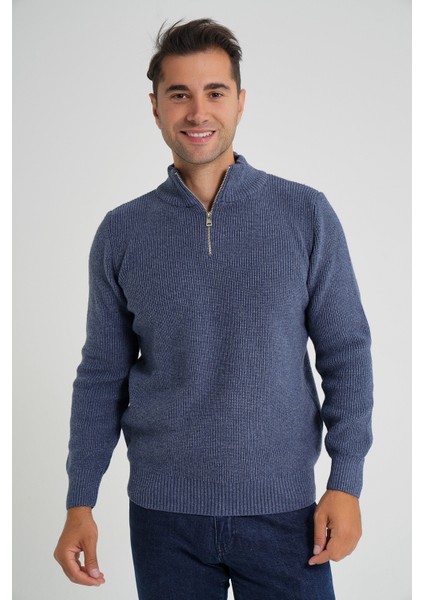 Trıst Star Erkek Kısa Fermuarlı Dik Yaka Selanik Örgü Yün Kazak TRIST-5358