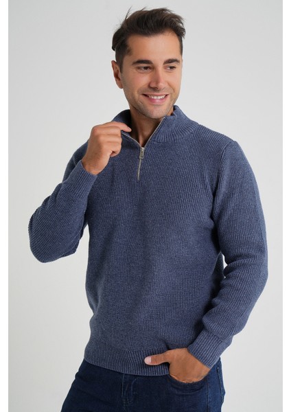 Trıst Star Erkek Kısa Fermuarlı Dik Yaka Selanik Örgü Yün Kazak TRIST-5358 fiyatları