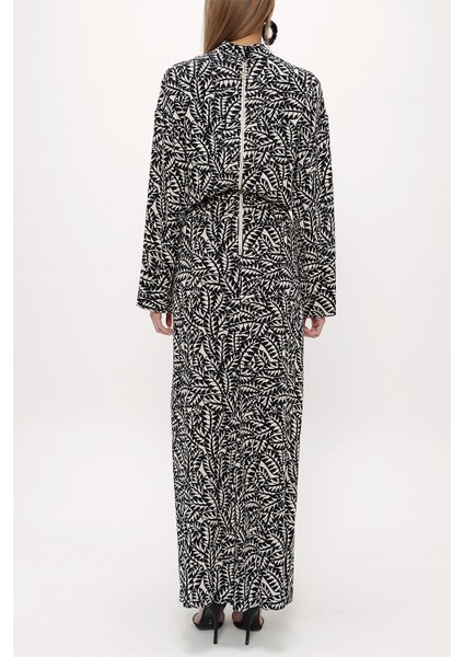 Siyah Bej Fermuar Detaylı Elbise 93482