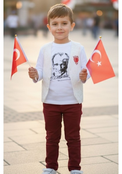 Unisex Atatürk Baskılı Uzun Kollu Beyaz Tişört 29 Ekim Cumhuriyet Bayramı Gösteri Çocuk Tişört fiyatları