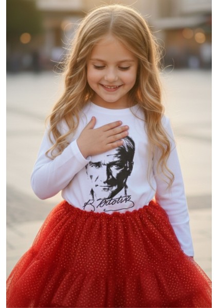 Unisex Atatürk Baskılı Uzun Kollu Beyaz Tişört 29 Ekim Cumhuriyet Bayramı Gösteri Çocuk Tişört fırsatları