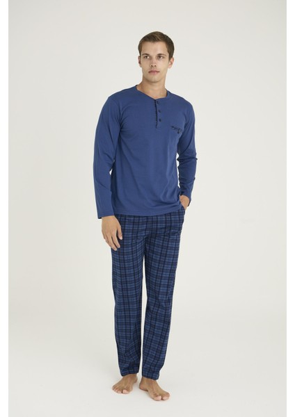 Erkek %100 Pamuklu 4 Mevsim Kumaş Ekoseli Uzun Kollu Pijama Takım