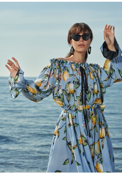 Desenli Omuzu Lastikli Bol Kesim Elbise 93557 modelleri