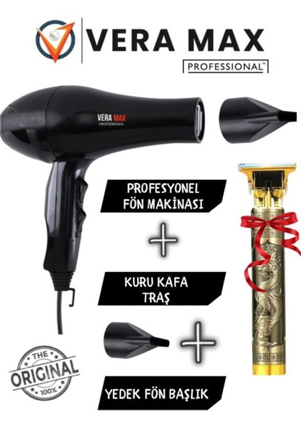 Güçlü 2500W Saç Kurutma ve Düzleştirme Makinesi, Kuru Kafa Traş Seti Siyah