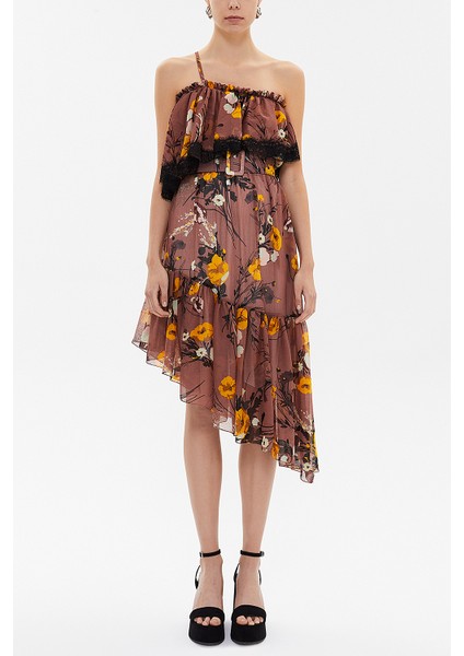 Gül Kemerli ve Dantelli Straplez Midi Elbise 92315