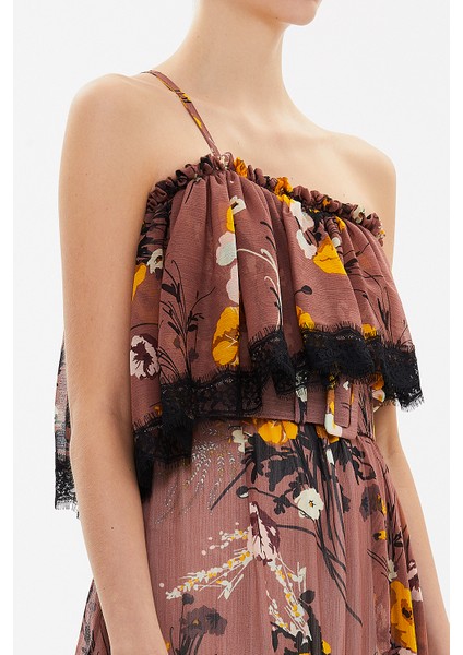 Gül Kemerli ve Dantelli Straplez Midi Elbise 92315 modelleri