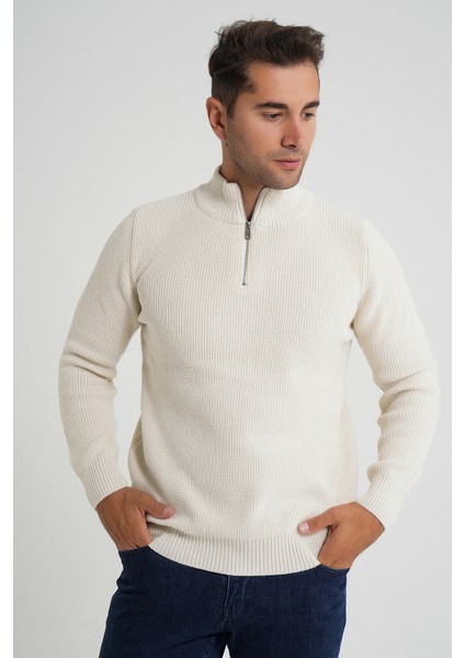 Trıst Star Erkek Kısa Fermuarlı Dik Yaka Selanik Örgü Yün Kazak TRIST-5358