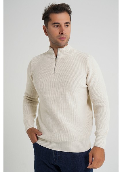 Trıst Star Erkek Kısa Fermuarlı Dik Yaka Selanik Örgü Yün Kazak TRIST-5358 fırsatları