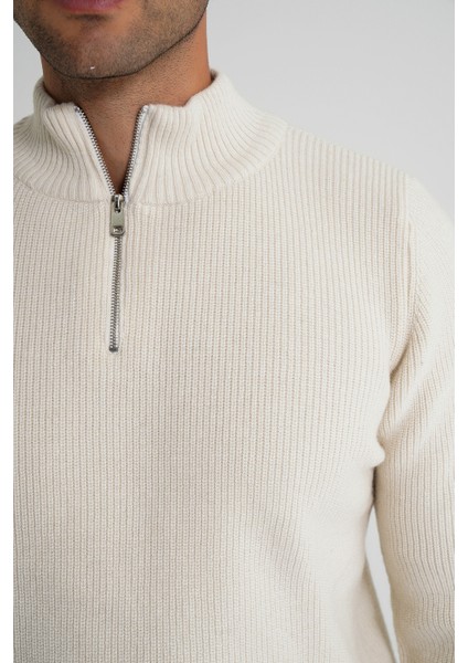 Trıst Star Erkek Kısa Fermuarlı Dik Yaka Selanik Örgü Yün Kazak TRIST-5358