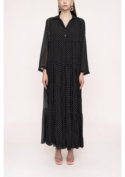 Siyah Bej Büzgülü Bol Kesim Elbise 94027 fiyatları