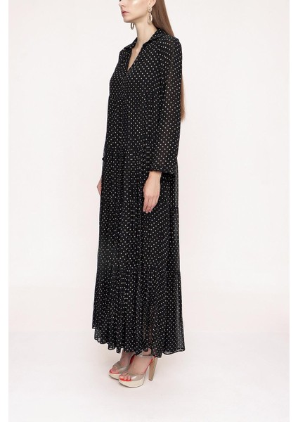 Siyah Bej Büzgülü Bol Kesim Elbise 94027 modelleri