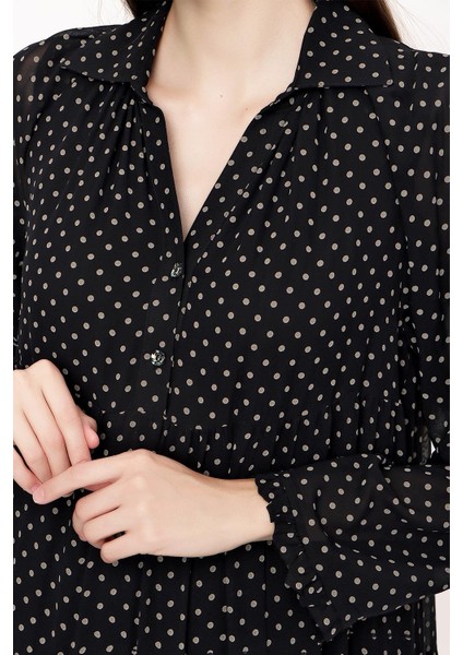 Siyah Bej Büzgülü Bol Kesim Elbise 94027 indirimleri