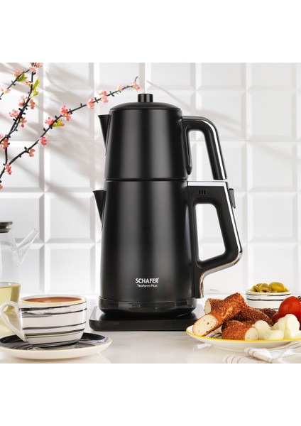 Paslanmaz Çay Makinesi, Siyah, Kolay Kullanım, Şık ve Pratik Tasarım