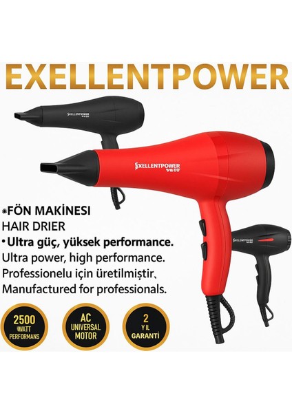 Siyah Exellent W6400 Fön Makinesi, Şık ve Güçlü Saç Kurutma Cihazı indirimleri