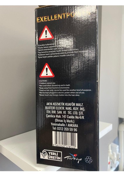 Siyah Exellent W6400 Fön Makinesi, Şık ve Güçlü Saç Kurutma Cihazı