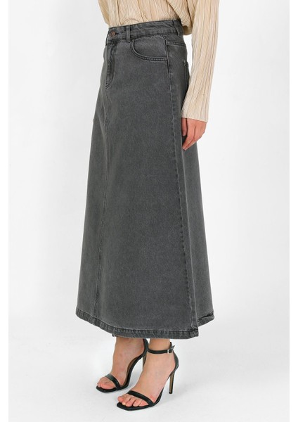 Yüksek Bel A Kesim Denim Etek Gri fiyatları