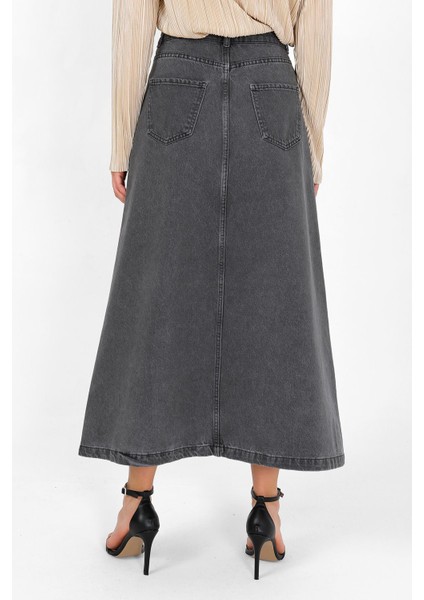 Yüksek Bel A Kesim Denim Etek Gri indirimleri