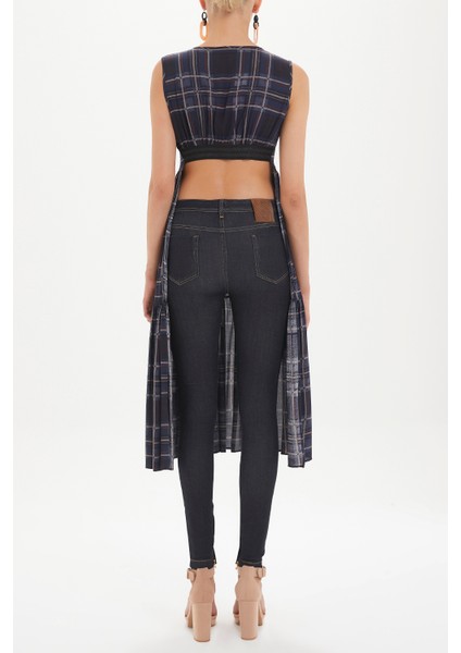 Ekose Sırt Dekolteli Kısa Kollu Midi Elbise 92399 fırsatları