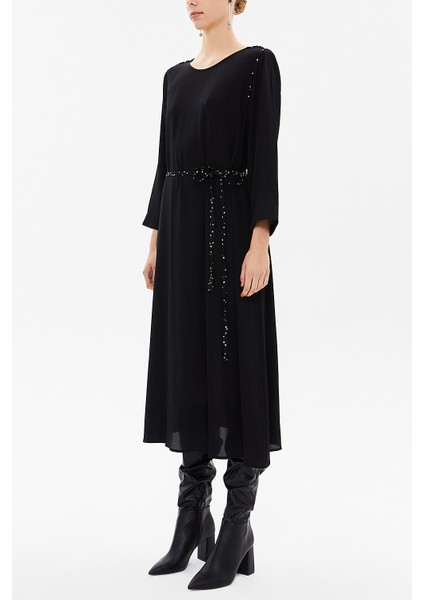 Desenli Omuzları Biyeli Midi Elbise 93039 fiyatları