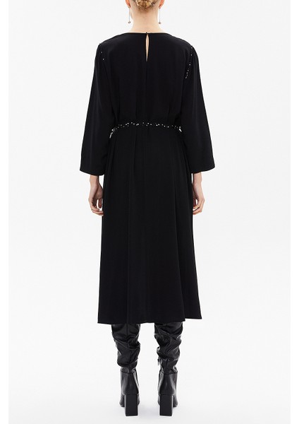 Desenli Omuzları Biyeli Midi Elbise 93039 fırsatları