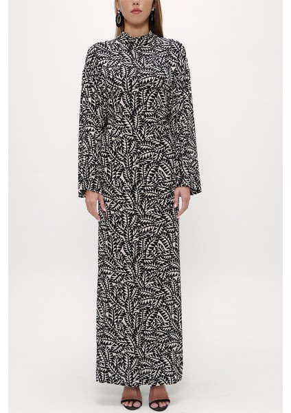 Siyah Bej Fermuar Detaylı Elbise 93482