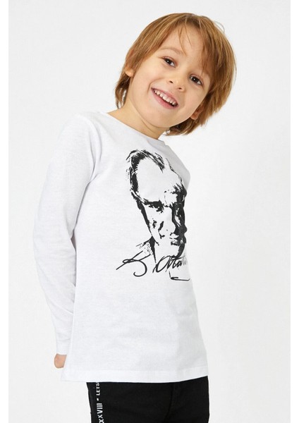 Unisex Atatürk Baskılı Uzun Kollu Beyaz Tişört 29 Ekim Cumhuriyet Bayramı Gösteri Çocuk Tişört indirimleri
