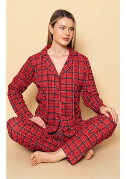 Kadın Uzun Kollu Pijama Kırmızı