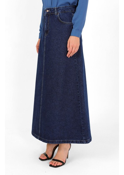 Yüksek Bel A Kesim Denim Etek Koyu Mavi fiyatları