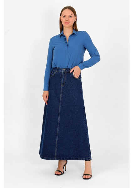 Yüksek Bel A Kesim Denim Etek Koyu Mavi modelleri