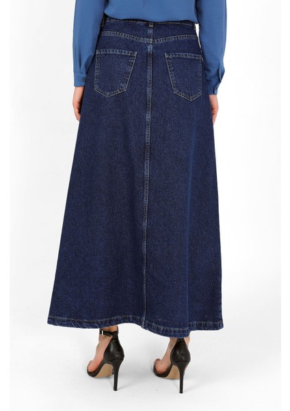 Yüksek Bel A Kesim Denim Etek Koyu Mavi indirimleri