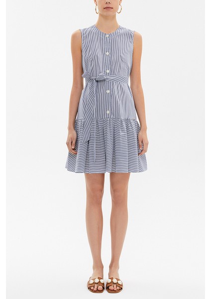 Çizgili Büzgülü Kolsuz Mini Elbise 92703