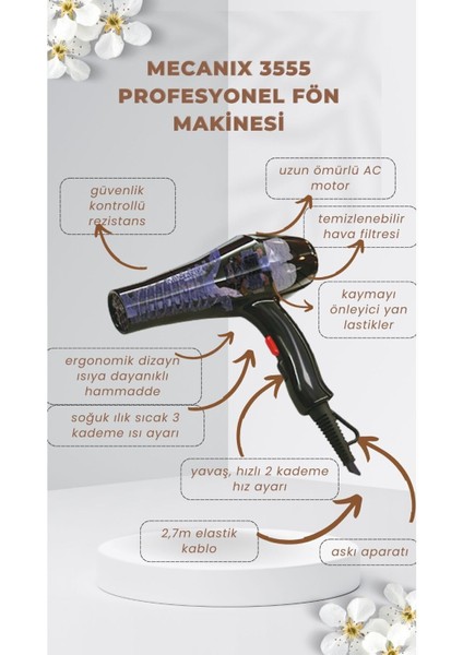 2500 Watt Profesyonel Siyah Saç Fön Makinesi, Hızlı ve Güçlü Kurutma fiyatları