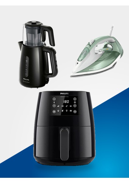 Pratik Set: Airfryer, Buharlı Ütü ve Çay Makinesi, Siyah Renkli, Şık ve Kullanışlı