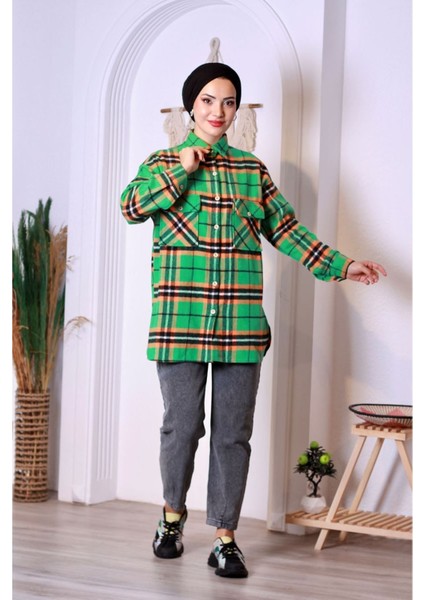 Ekoseli Kapüşonlu Oduncu Gömlek - Kırmızı/siyah Yeşil