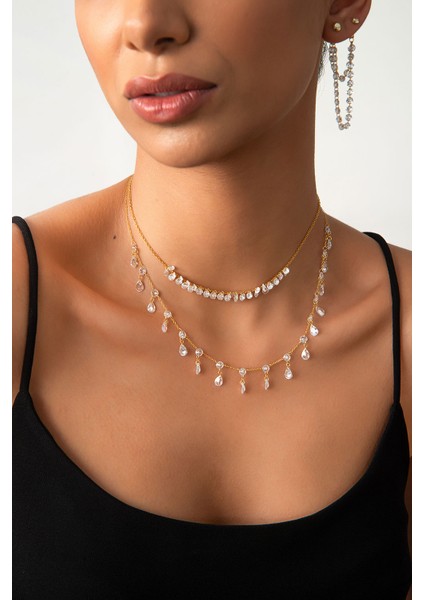 Altın Sallantılı Kristal Taş Detaylı 925 Ayar Gümüş Kolye 58 fiyatları