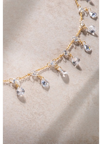 Altın Sallantılı Kristal Taş Detaylı 925 Ayar Gümüş Kolye 58 modelleri