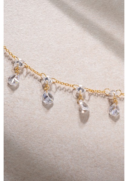 Altın Sallantılı Kristal Taş Detaylı 925 Ayar Gümüş Kolye 58 fırsatları