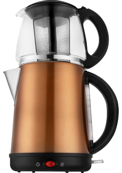 Elektrikli Çay Makinesi, Cam Demlik, Rose Gold, Şık ve Pratik Tasarım