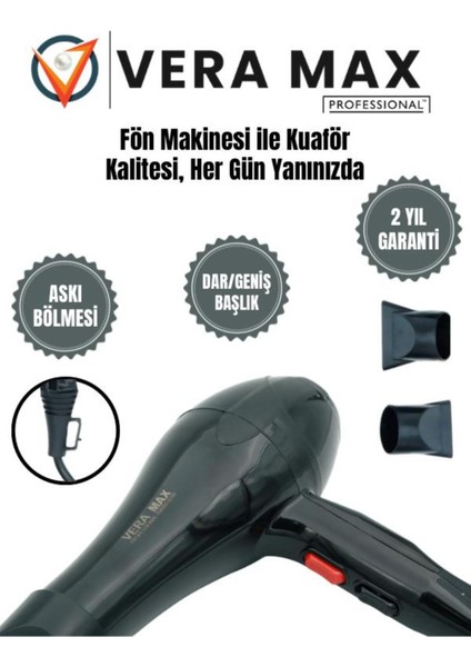 Izoleli 2500W Isı Ayarlı Profesyonel Saç Kurutma Makinesi, Siyah Renk modelleri