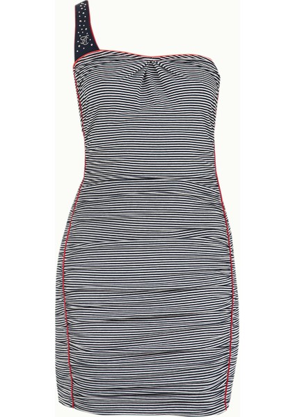 Mavi Beyaz Tek Omuz Mini Elbise 90455 indirimleri