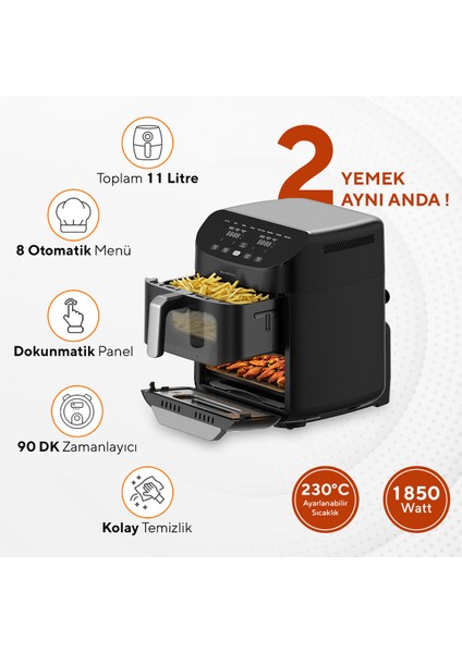 Yüksek Kapasiteli Çift Hazneli Yağsız Fritöz, Sağlıklı ve Pratik Pişirme Keyfi modelleri