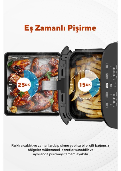 Yüksek Kapasiteli Çift Hazneli Yağsız Fritöz, Sağlıklı ve Pratik Pişirme Keyfi