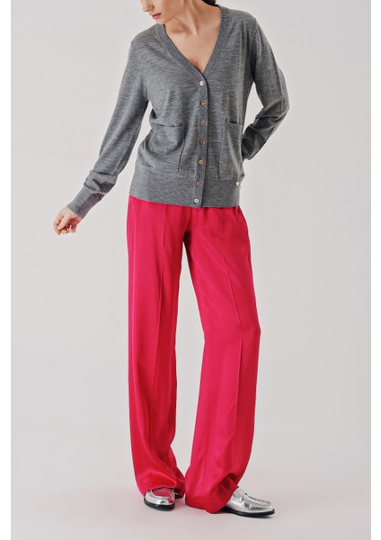 Gri V Yaka Yünlü Uzun Triko Hırka 28867