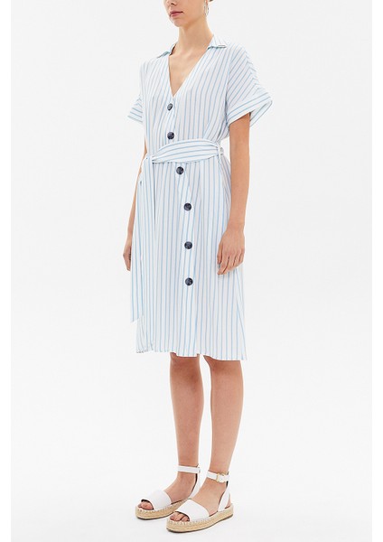 Çizgili Asimetrik Patlı Midi Elbise 92764 fiyatları